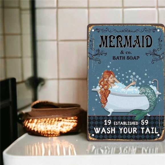 Metal Sign | Mermaid & Co Bath Soap Wash Your Tail Mermaid Poster Decor 8x12in - Picture 2 of 7